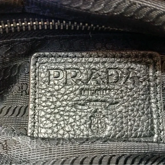 Prada Black Shoulder Bag with Silver Hardware Vitello Daino side pockets - Picture 6 of 8